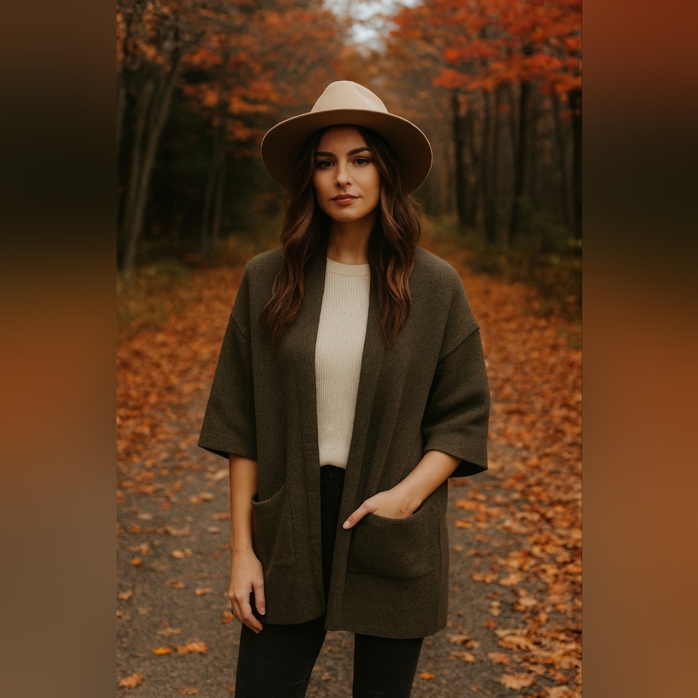Ma'Ry'Ya Merino Wool Cardi Coat Green XS Oversized - Picture 12 of 12